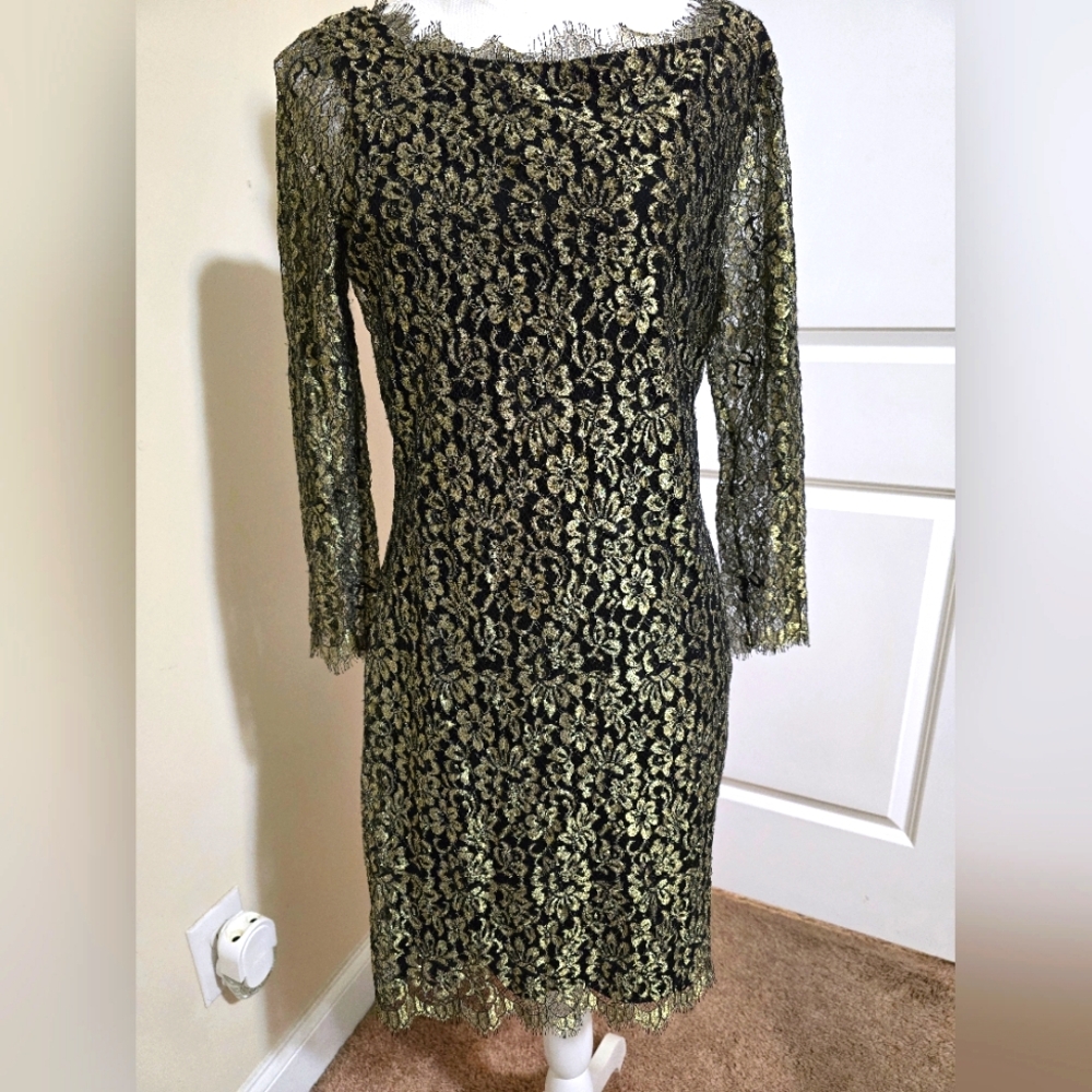NWT Elegant Black and Gold Lace Dress